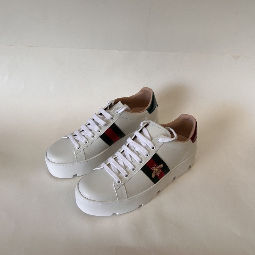 GUCCI Ace Women's White Leather Platform Sneakers Size 8.5 NIB 577573 - Picture 6 of 12
